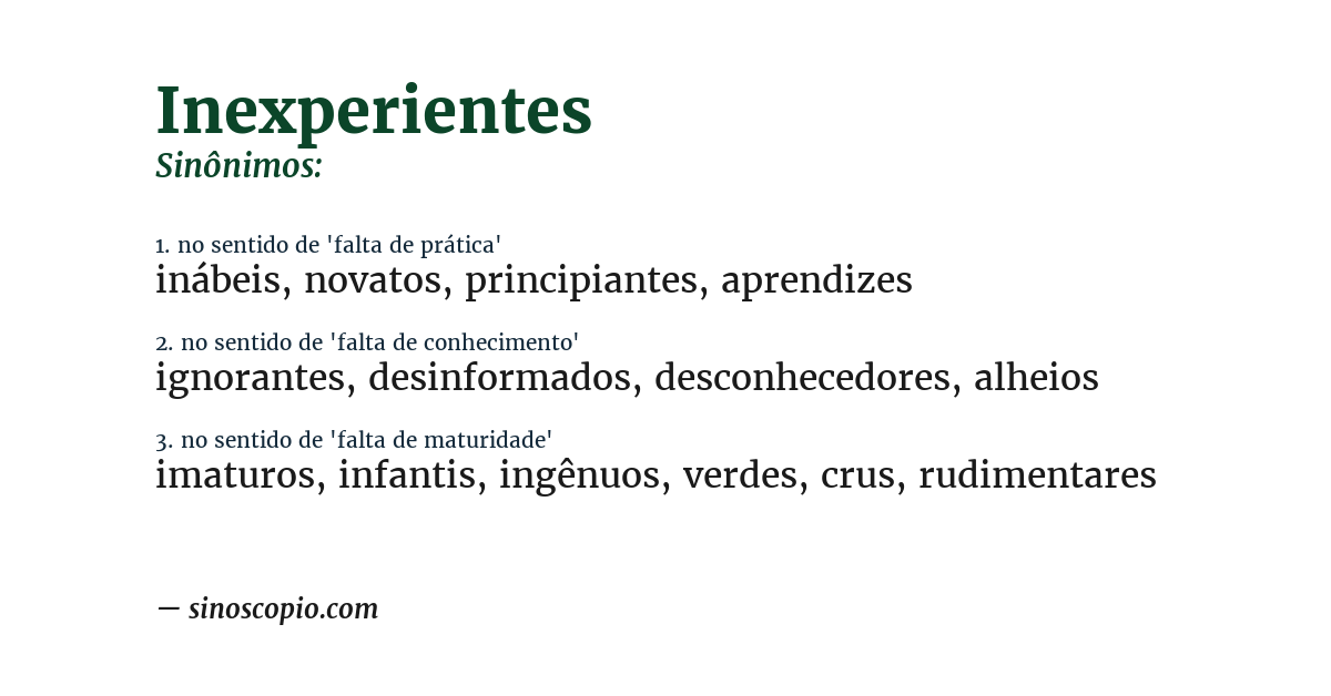 Sinônimo de inexperientes