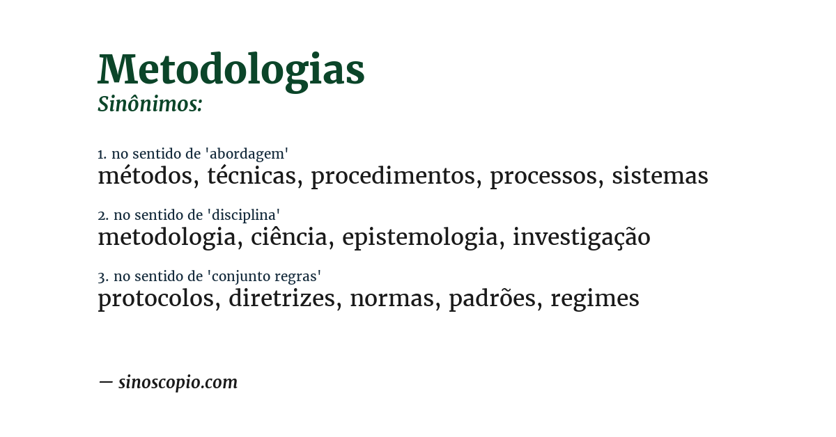 Sinônimo de metodologias