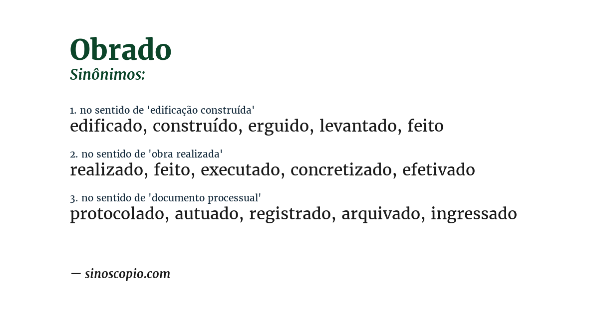 Sinônimo de obrado