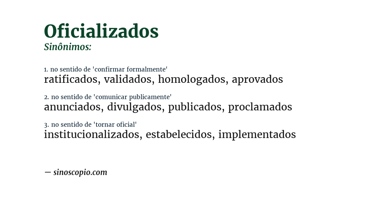 Sinônimo de oficializados