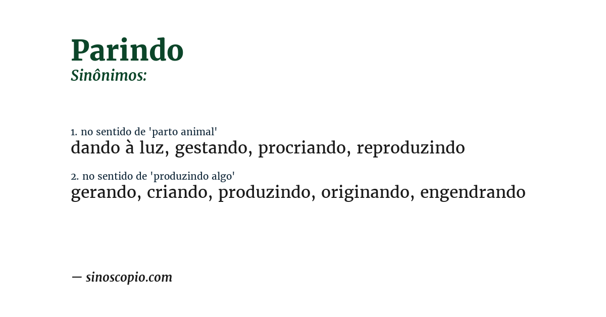 Sinônimo de parindo