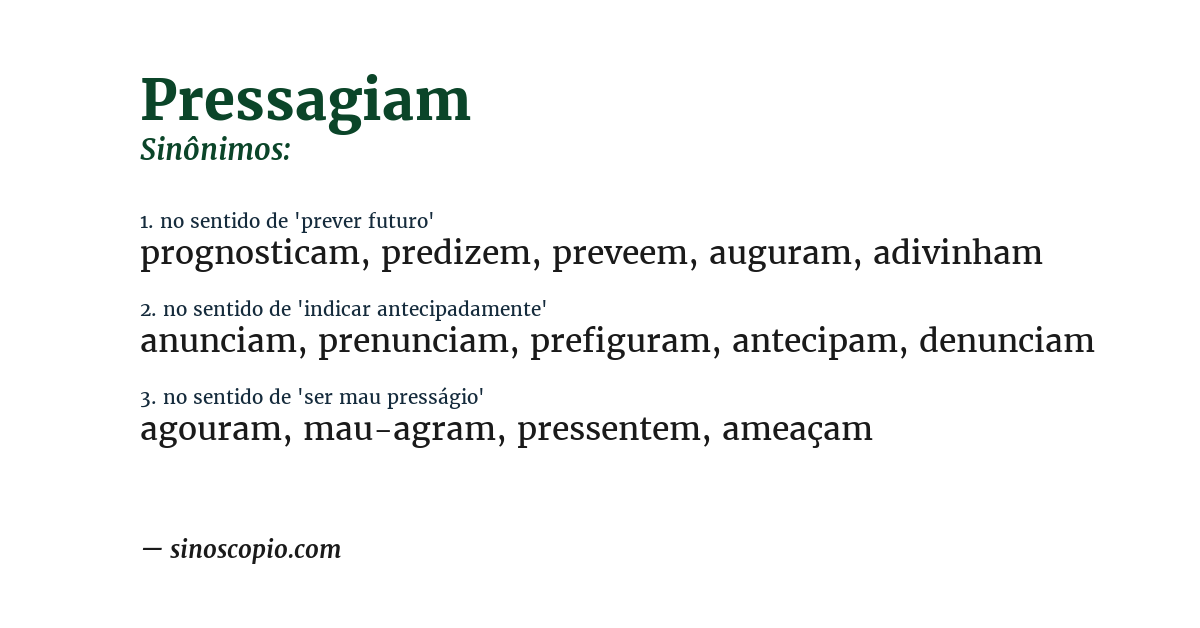 Sinônimo de pressagiam