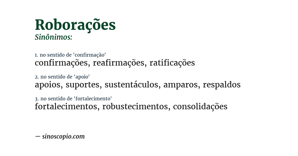 Sinônimo de roborações