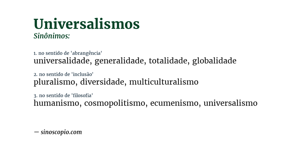 Sinônimo de universalismos