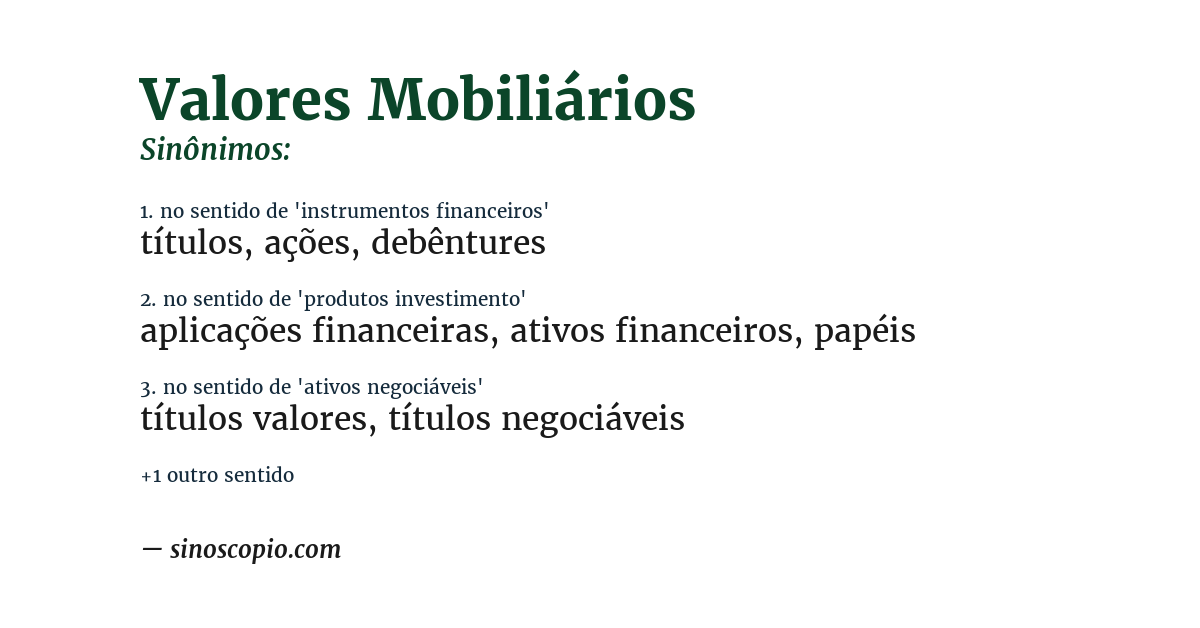 Sinônimo de valores mobiliários