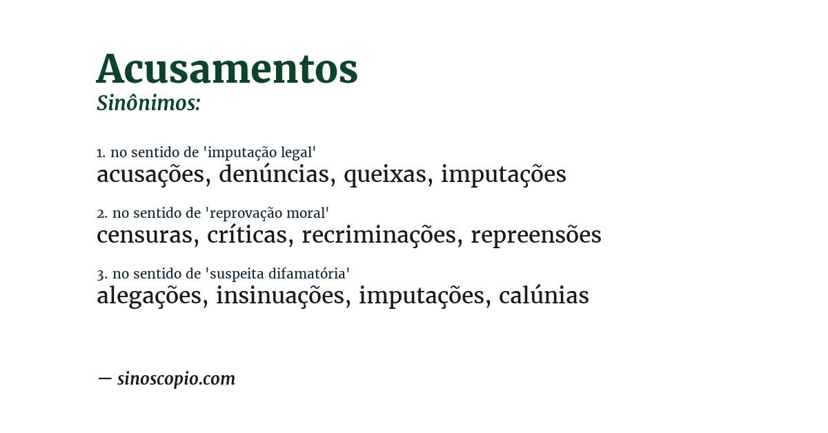 Sinônimo de acusamentos