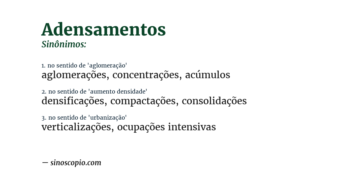 Sinônimo de adensamentos