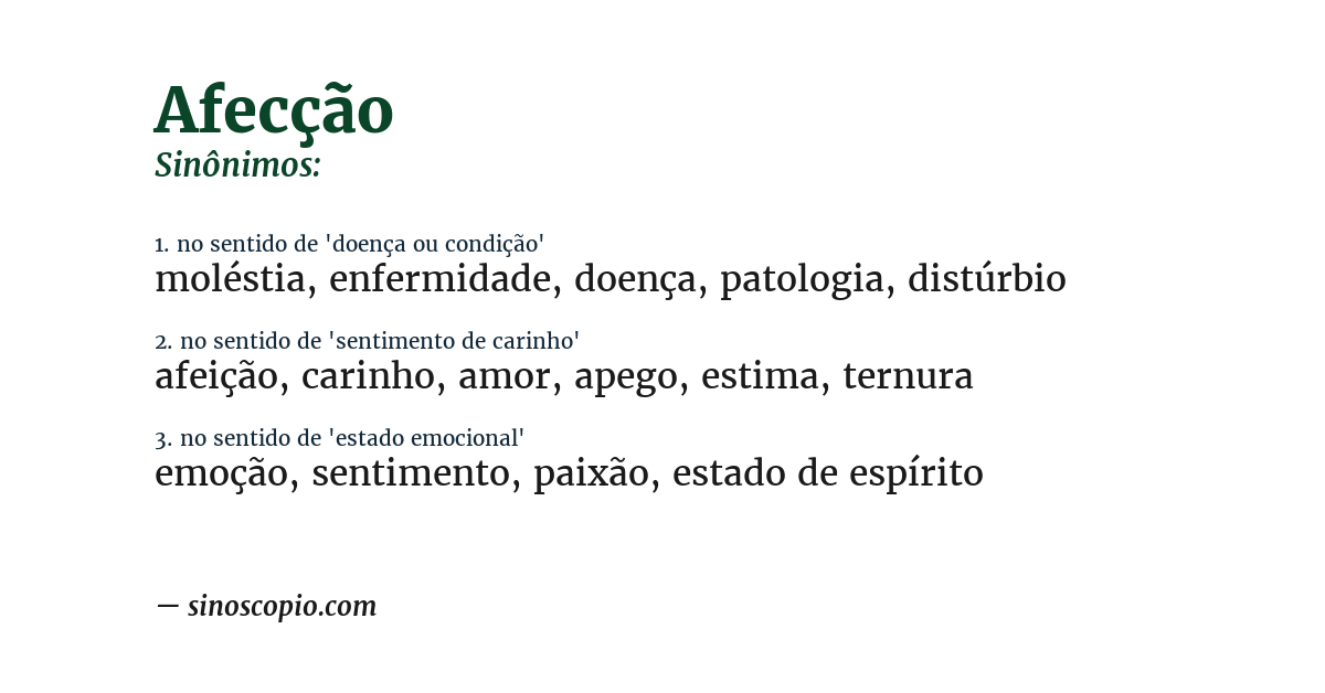 Sinônimo de afecção