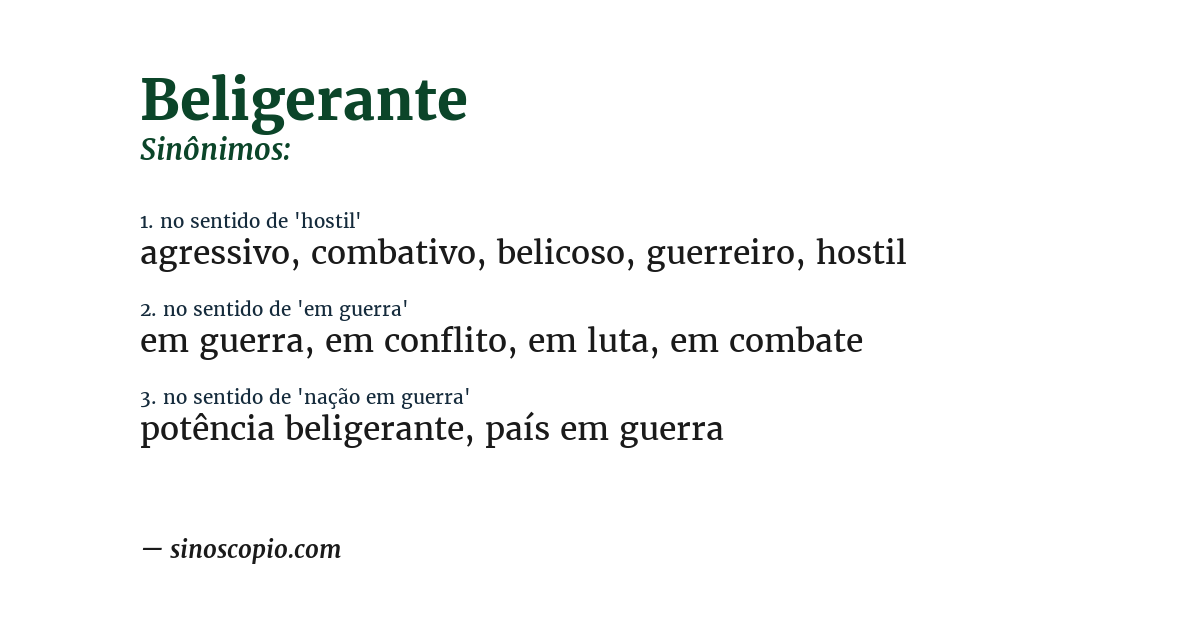 Sinônimo de beligerante