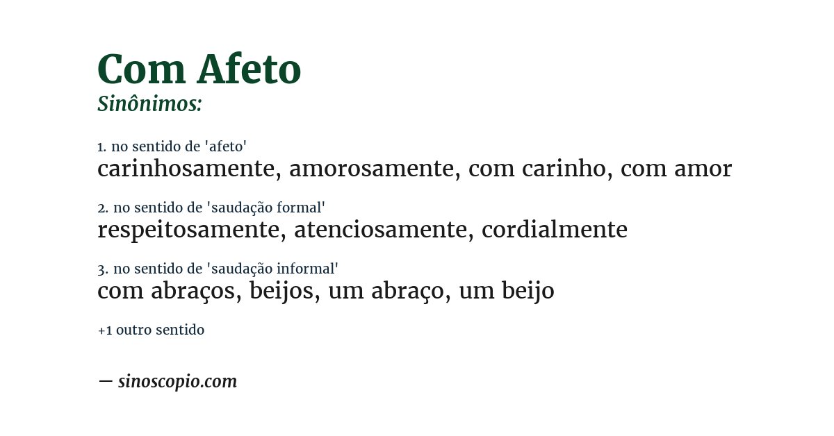 Sinônimo de com afeto