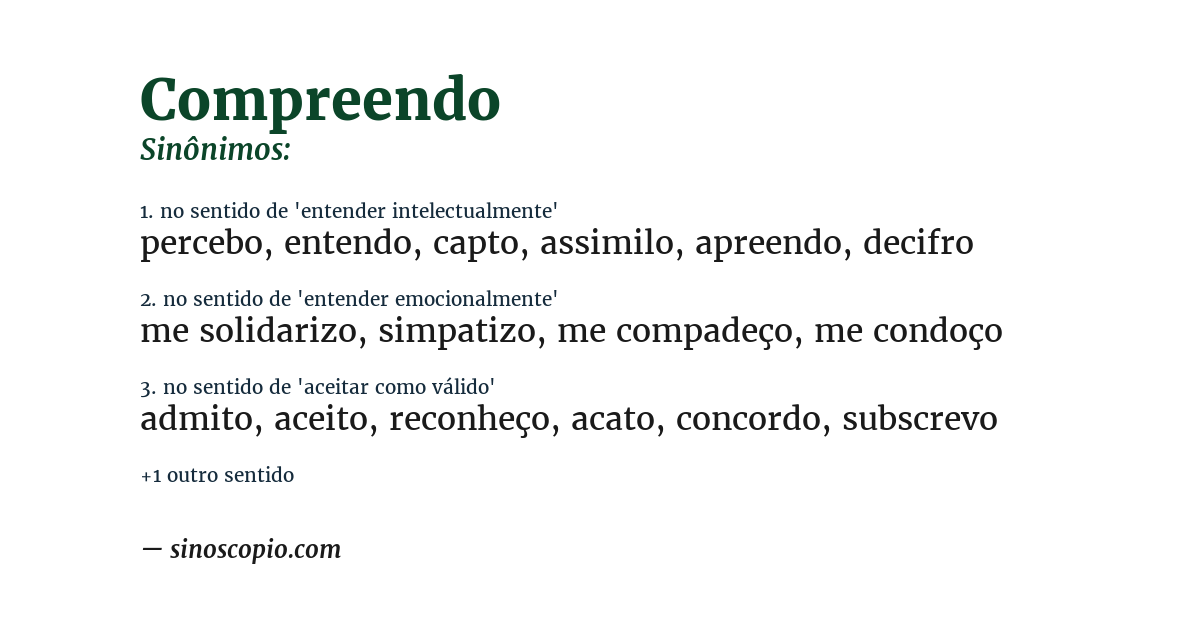 Sinônimo de compreendo