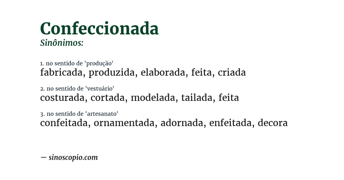 Sinônimo de confeccionada