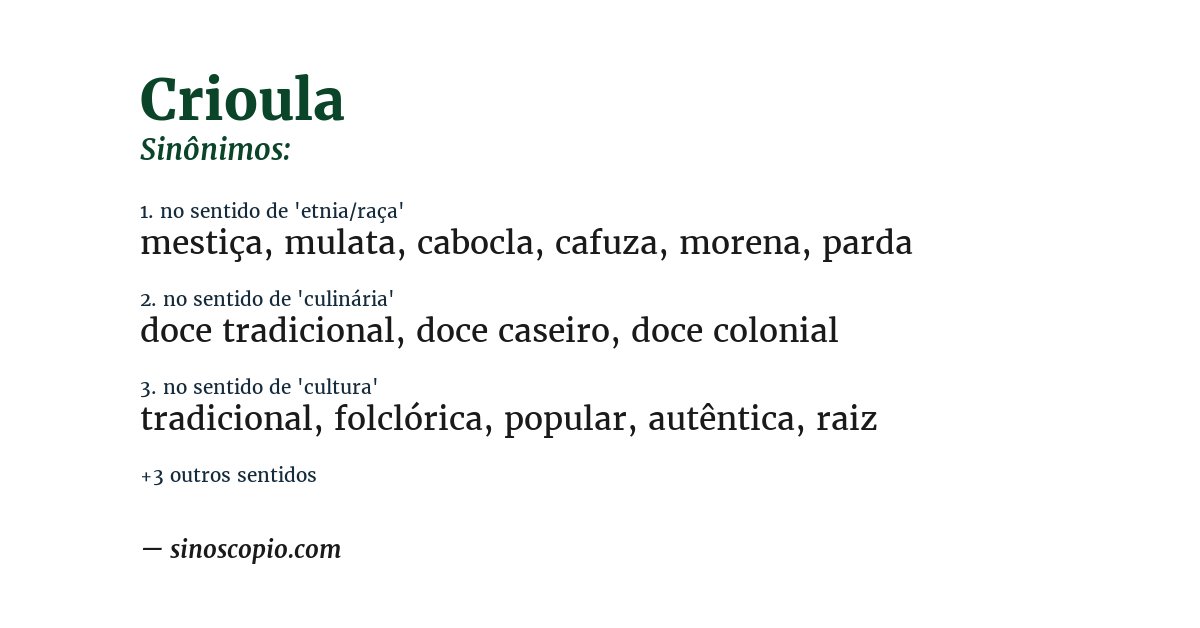 Sinônimo de crioula
