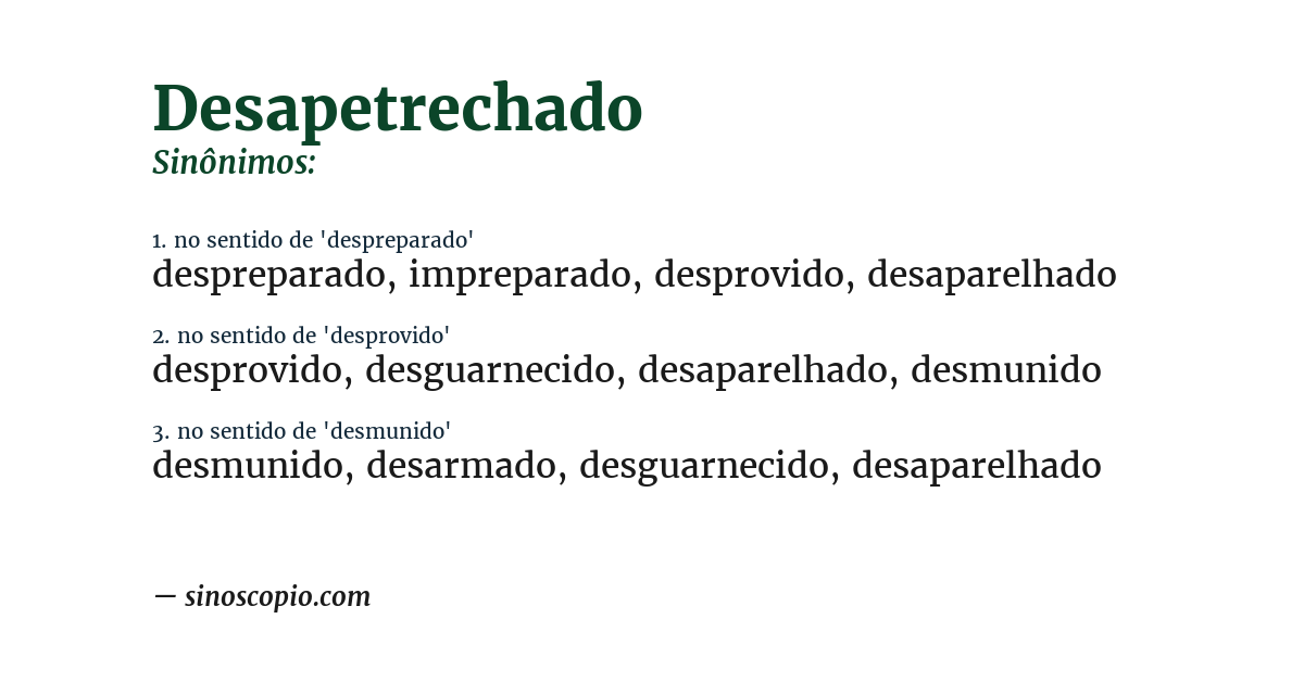 Sinônimo de desapetrechado