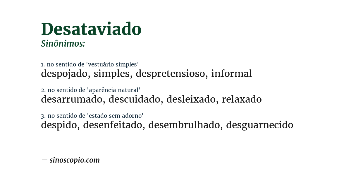 Sinônimo de desataviado