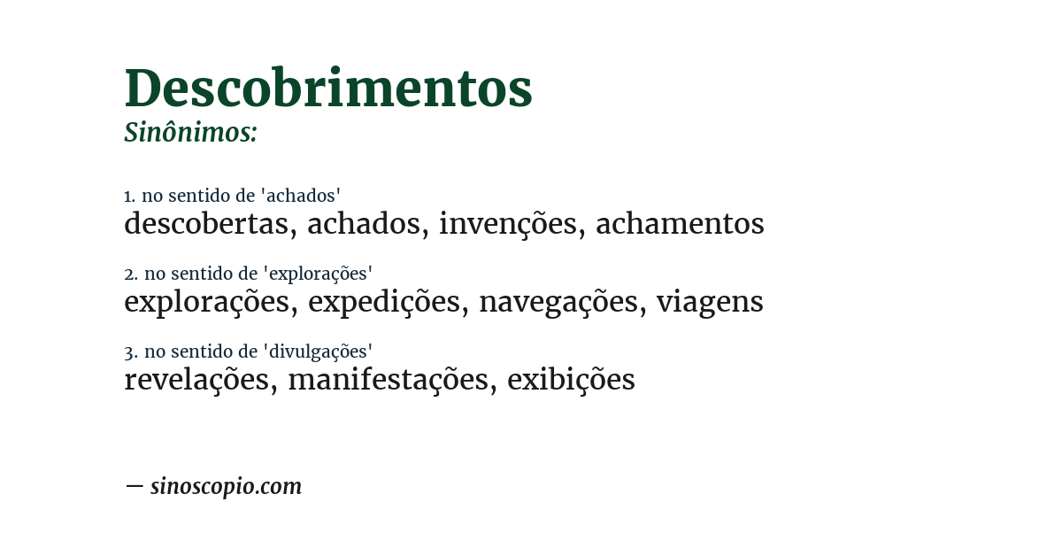 Sinônimo de descobrimentos