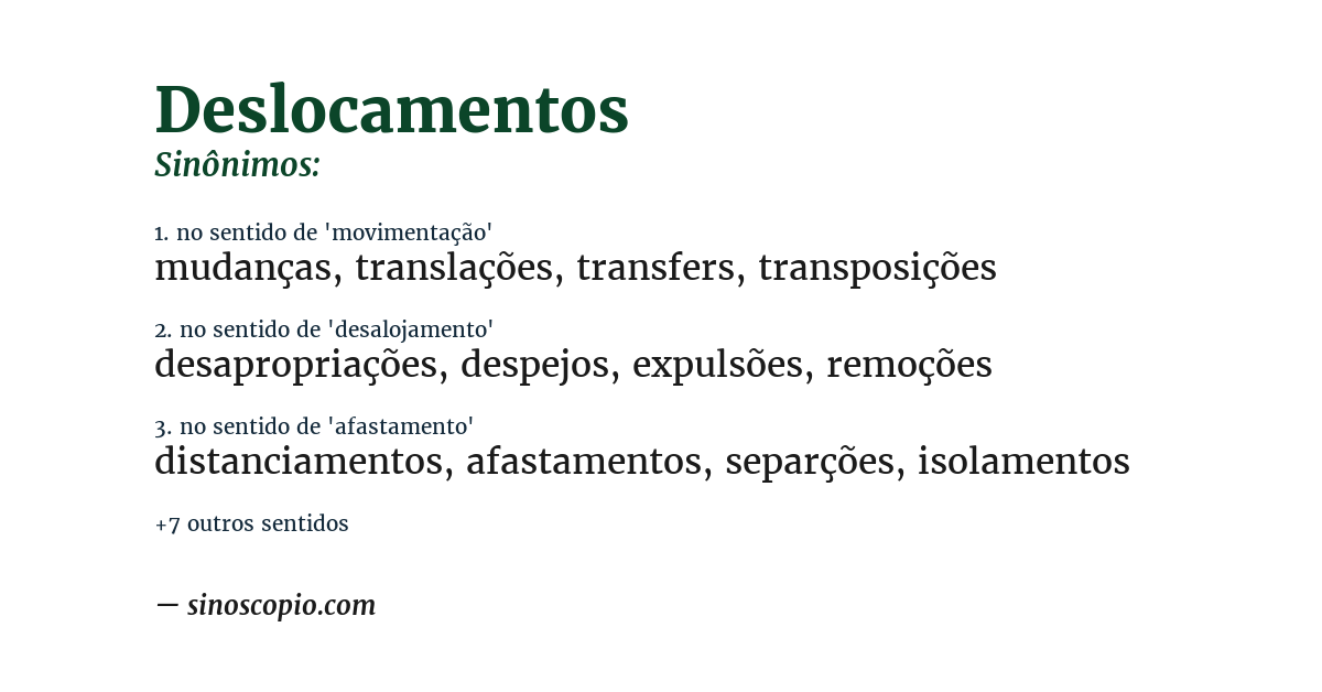 Sinônimo de deslocamentos
