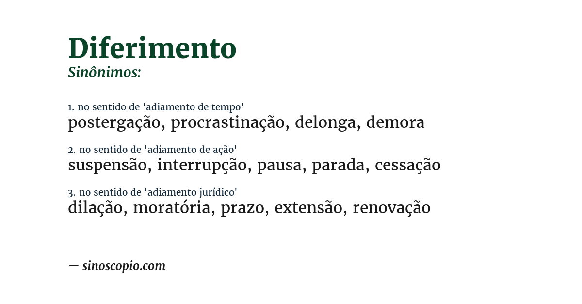 Sinônimo de diferimento