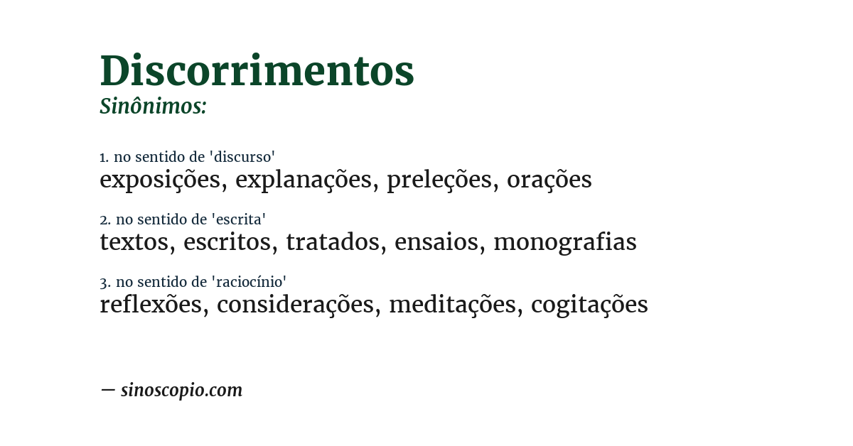 Sinônimo de discorrimentos