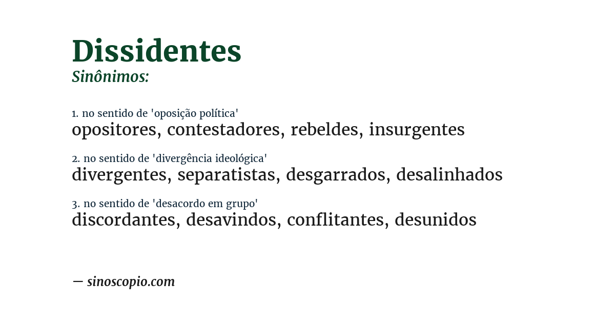 Sinônimo de dissidentes