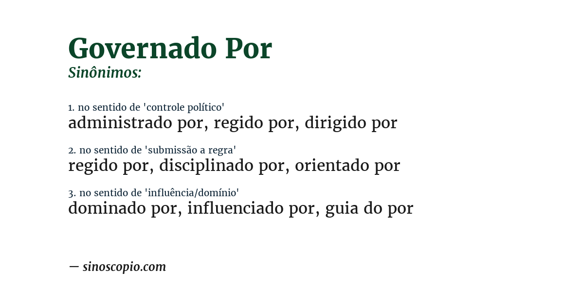 Sinônimo de governado por