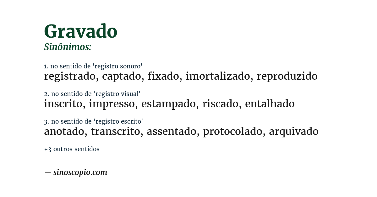 Sinônimo de gravado