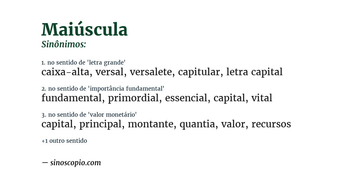 Sinônimo de maiúscula
