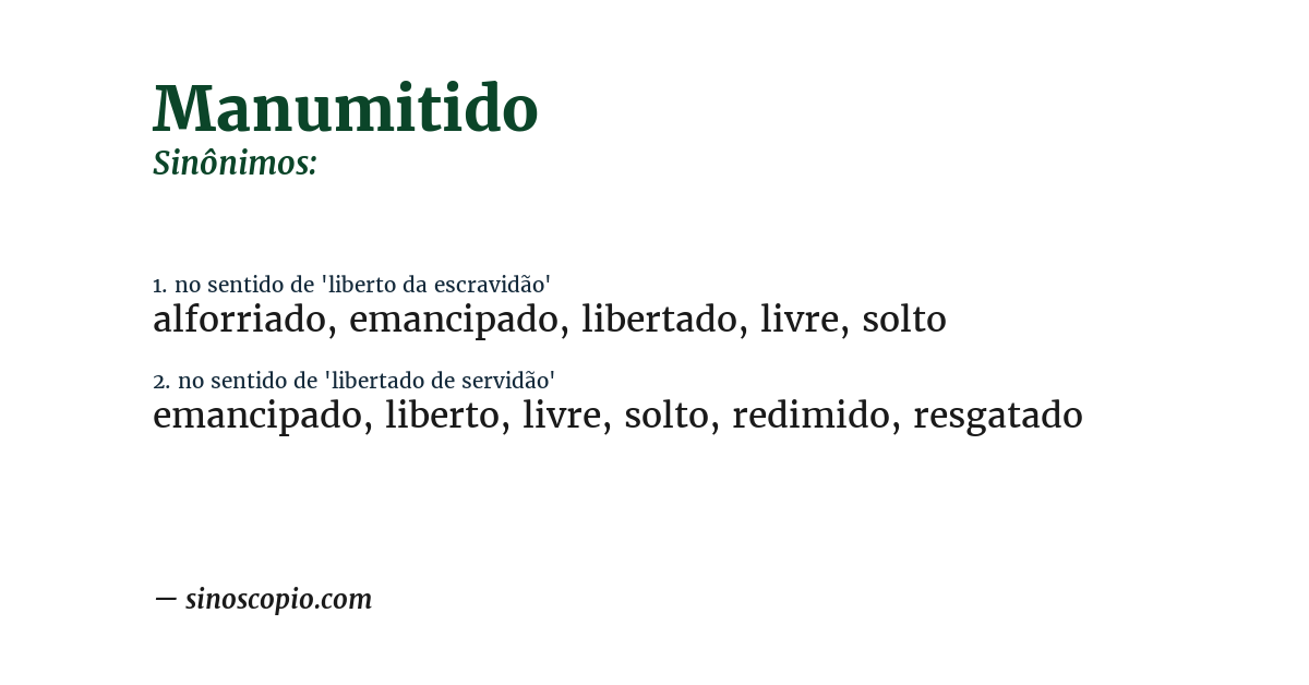 Sinônimo de manumitido