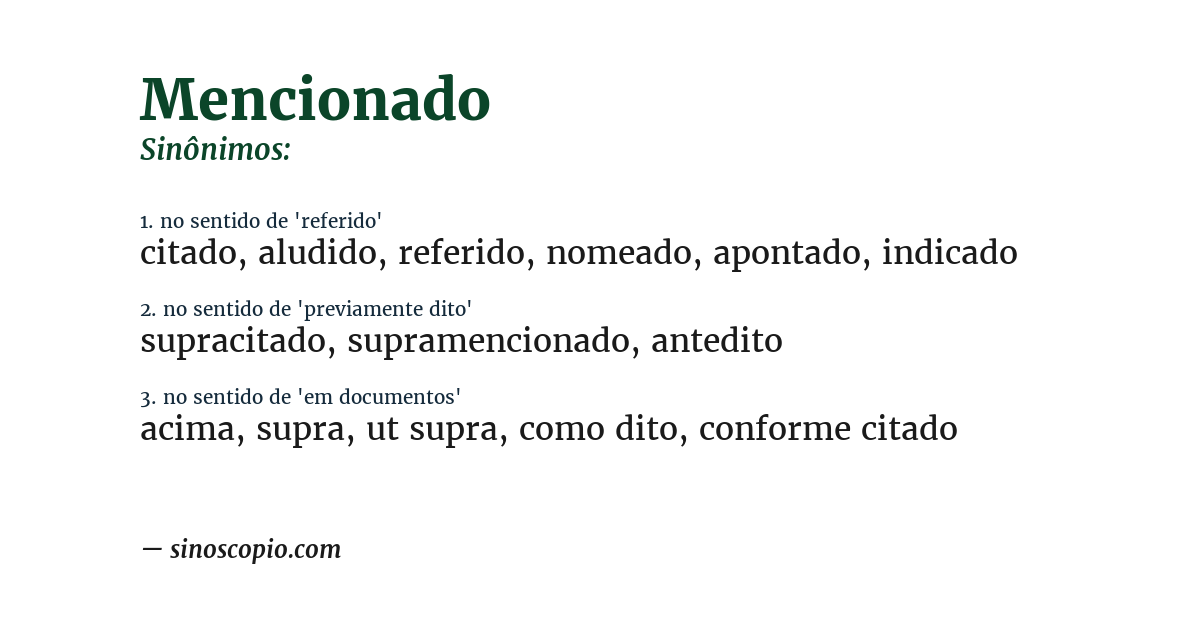 Sinônimo de mencionado