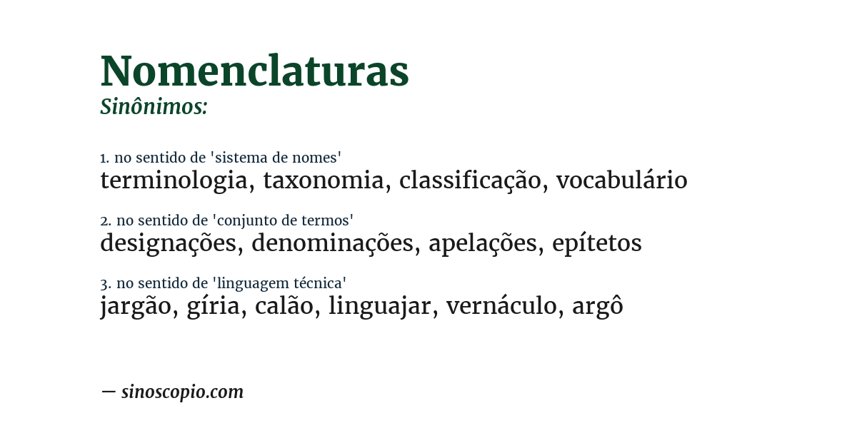 Sinônimo de nomenclaturas