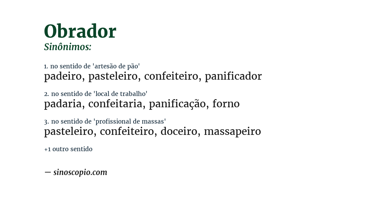 Sinônimo de obrador