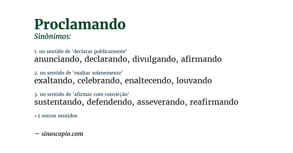 Sinônimo de proclamando