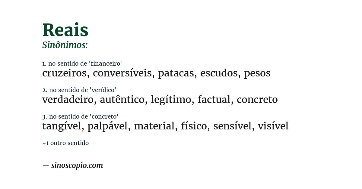 Sinônimo de reais