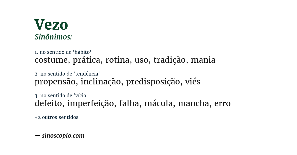 Sinônimo de vezo