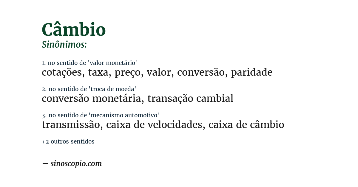 Sinônimo de câmbio