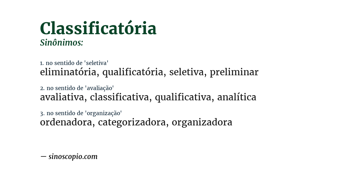Sinônimo de classificatória