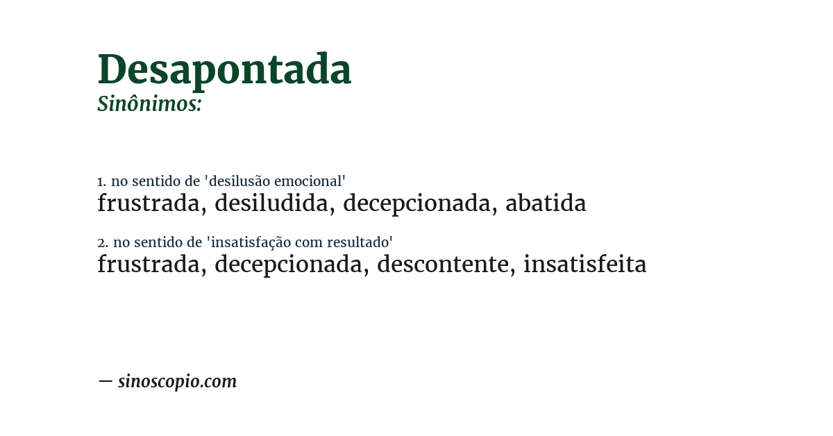 Sinônimo de desapontada