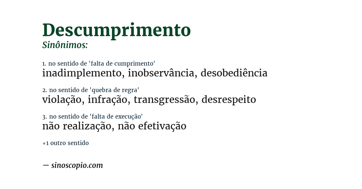 Sinônimo de descumprimento