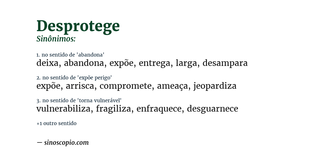 Sinônimo de desprotege