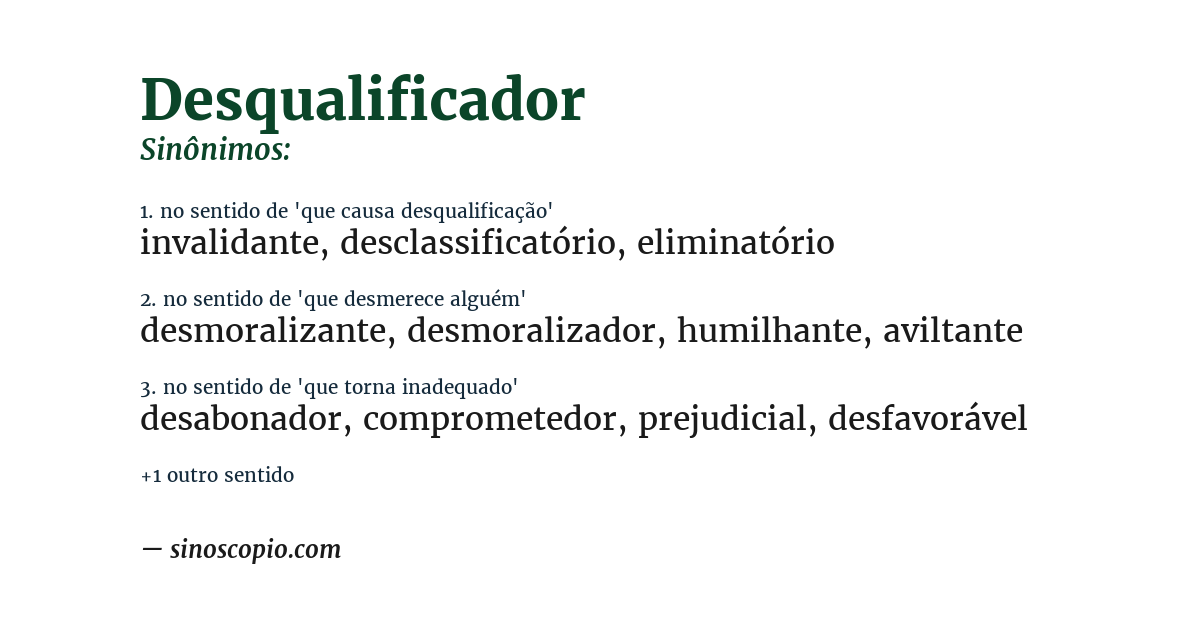 Sinônimo de desqualificador