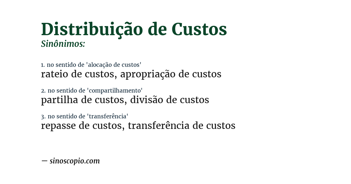 Sinônimo de distribuição de custos