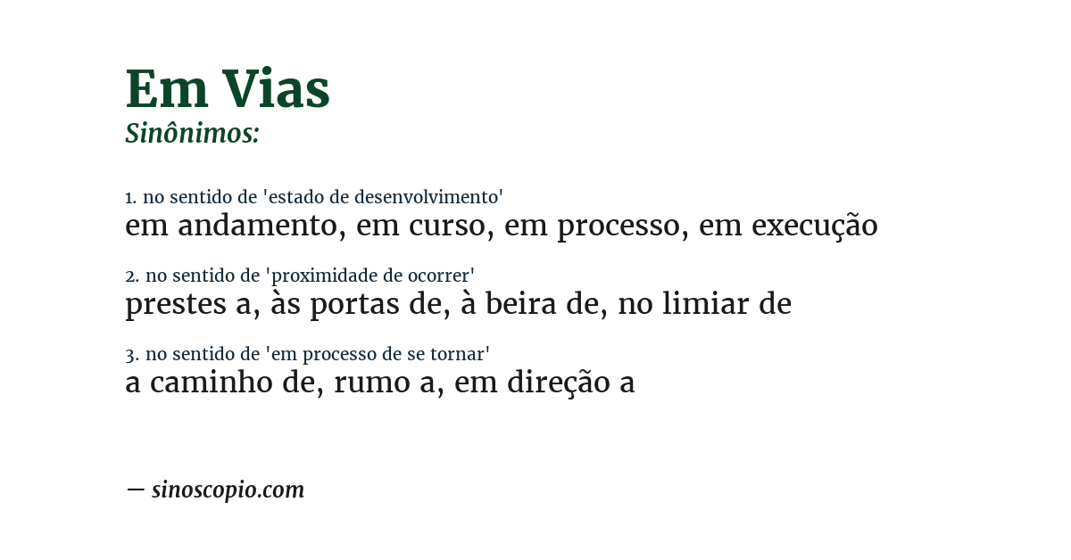 Sinônimo de em vias
