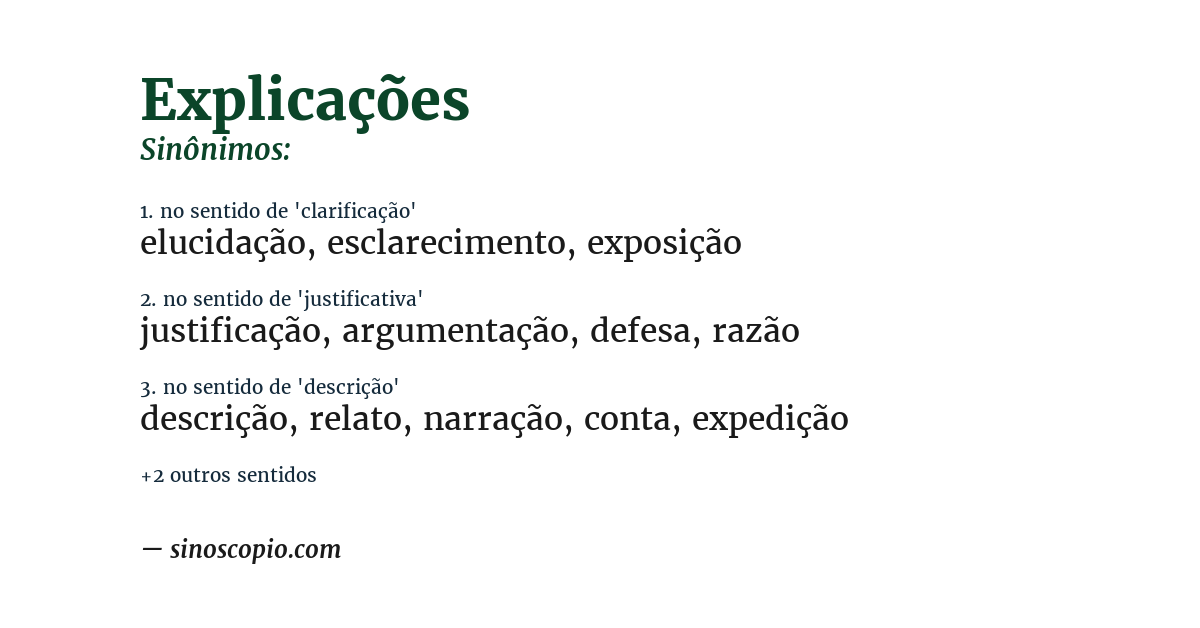 Sinônimo de explicações
