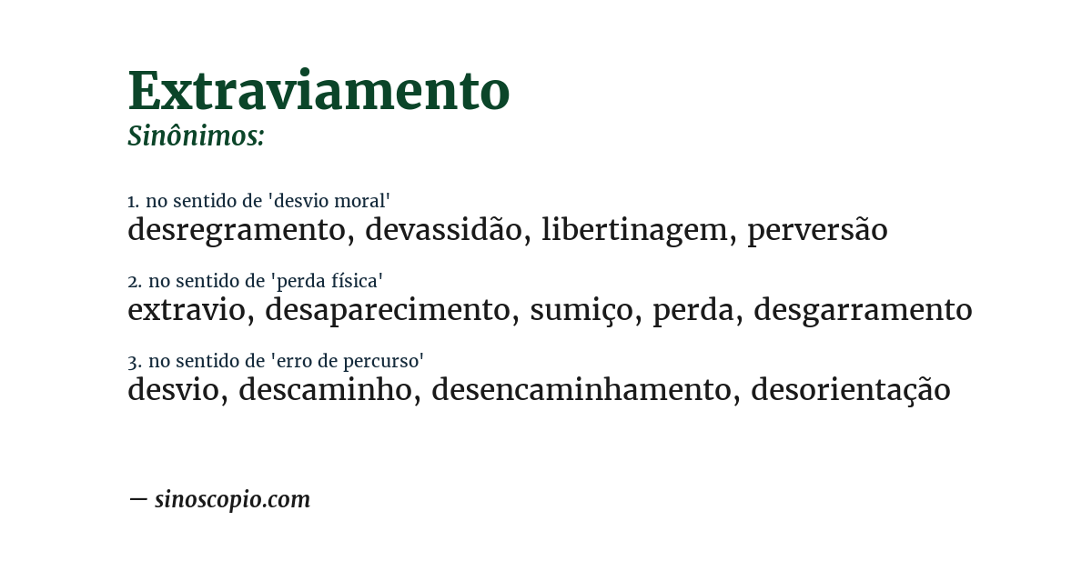 Sinônimo de extraviamento