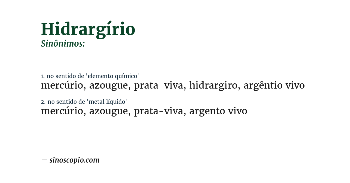Sinônimo de hidrargírio