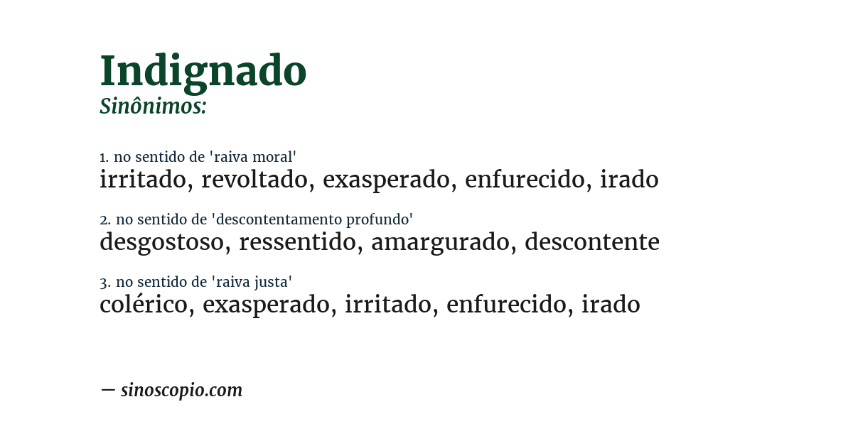 Sinônimo de indignado