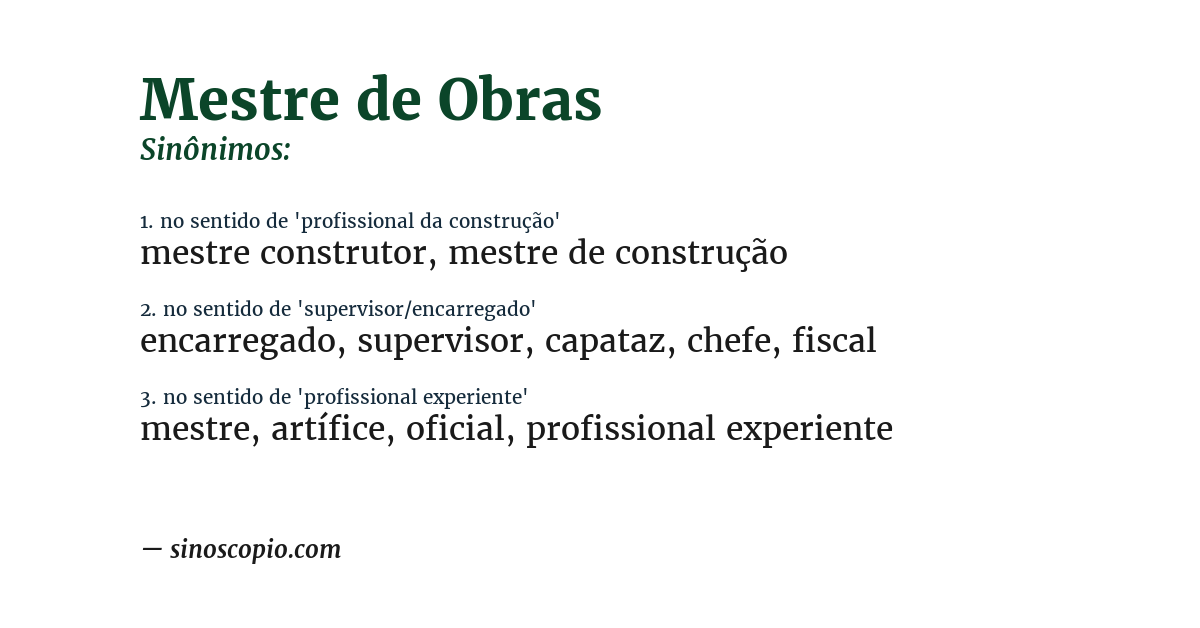 Sinônimo de mestre de obras