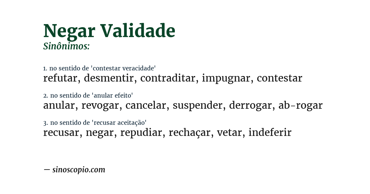Sinônimo de negar validade