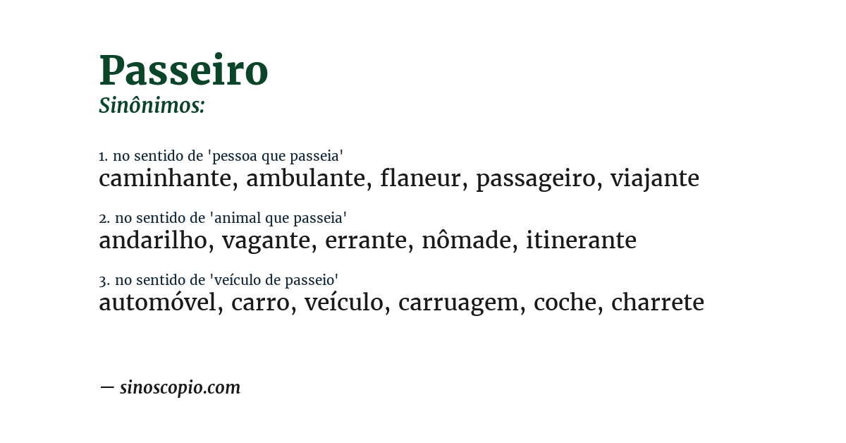 Sinônimo de passeiro