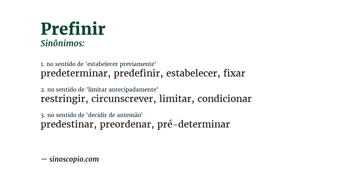 Sinônimo de prefinir
